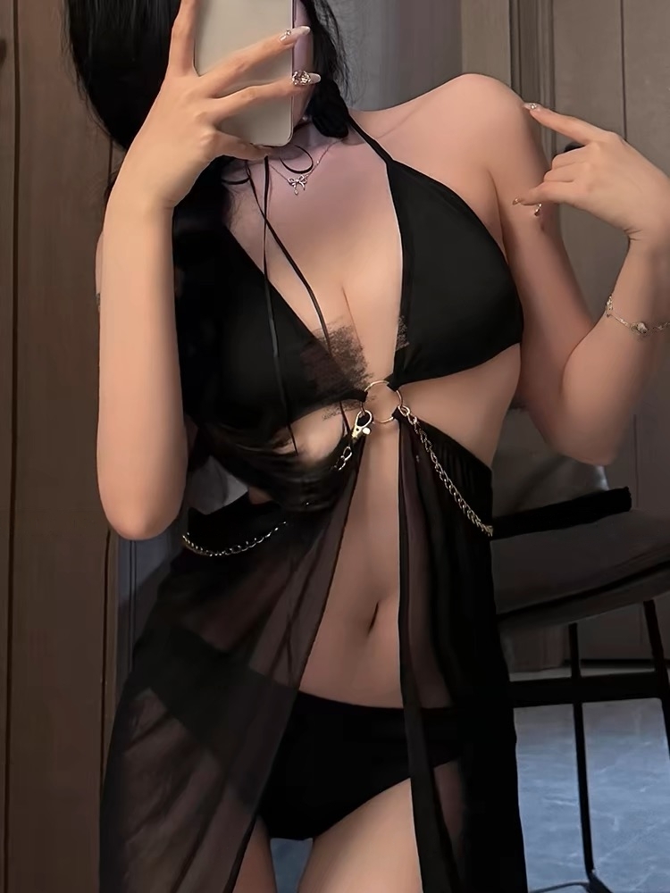 Black Chain Halter Bodysuit